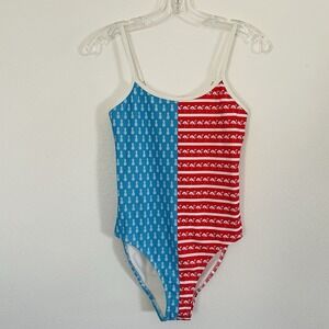 CHUBBIES "Fifty Nifty" USA Red White Blue One Piece Swimsuit Cheeky Built-In-Bra
